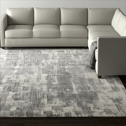 12' X 15' Gray And Ivory Abstract Hand Woven Distressed Area Rug-0