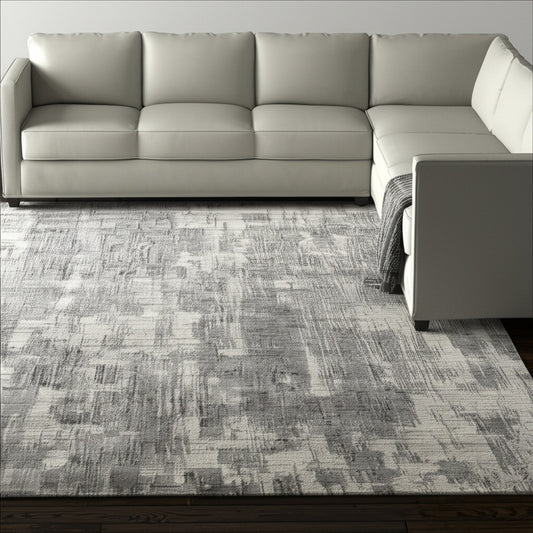 12' X 15' Gray And Ivory Abstract Hand Woven Distressed Area Rug-0