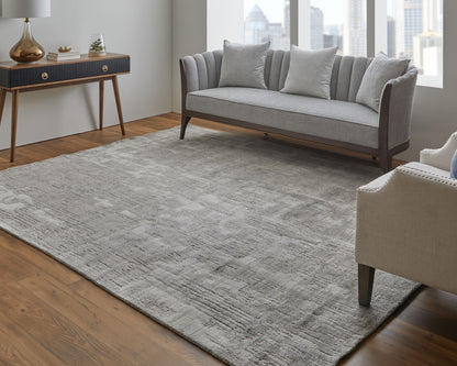 12' X 15' Gray And Ivory Abstract Hand Woven Distressed Area Rug-6
