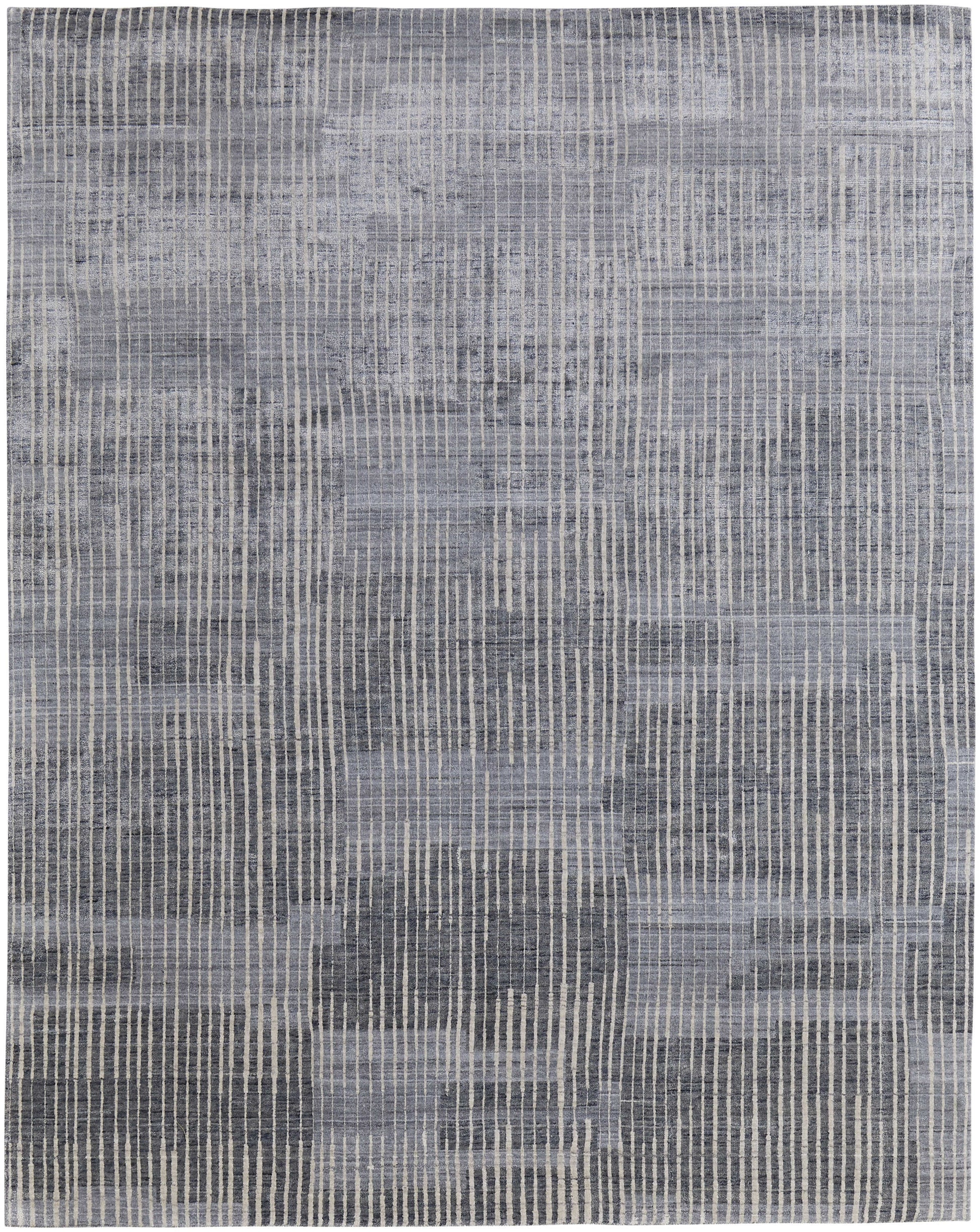 12' X 15' Blue Ivory And Gray Abstract Hand Woven Distressed Area Rug-1