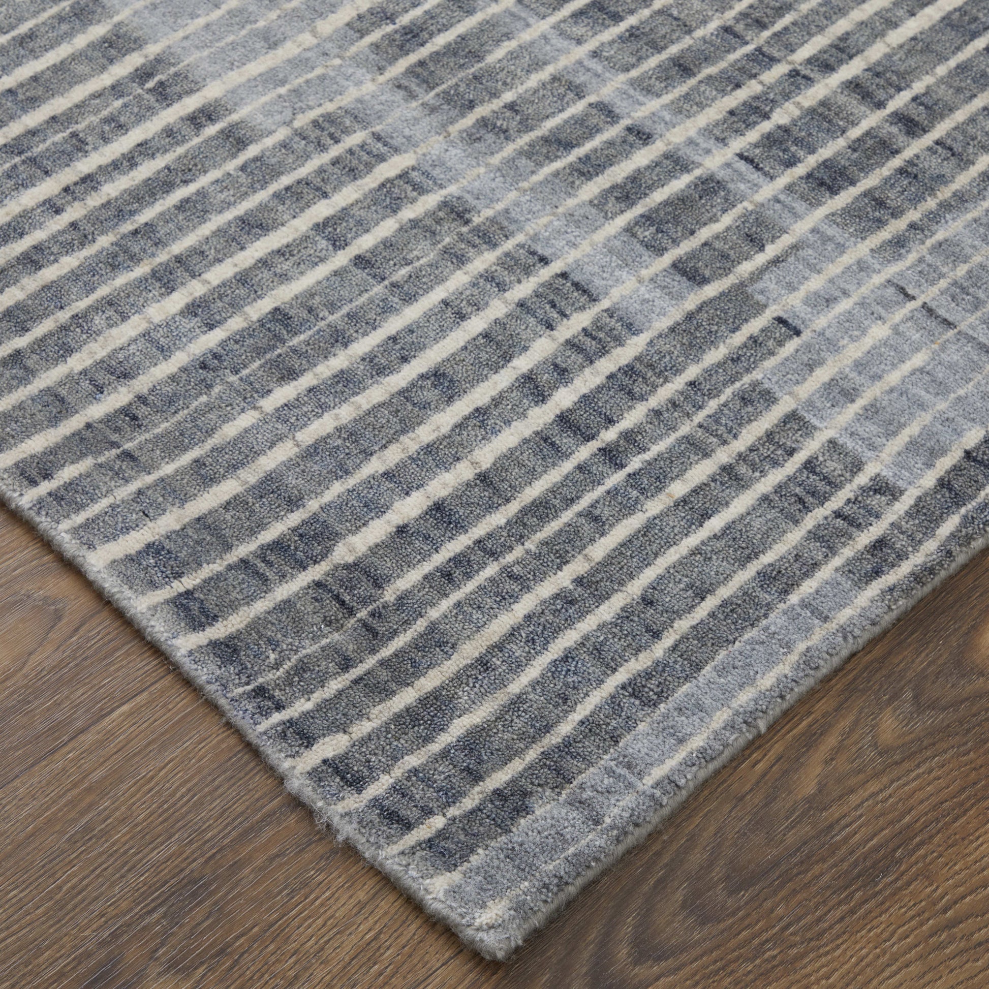 12' X 15' Blue Ivory And Gray Abstract Hand Woven Distressed Area Rug-6