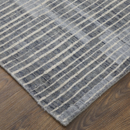 12' X 15' Blue Ivory And Gray Abstract Hand Woven Distressed Area Rug-6
