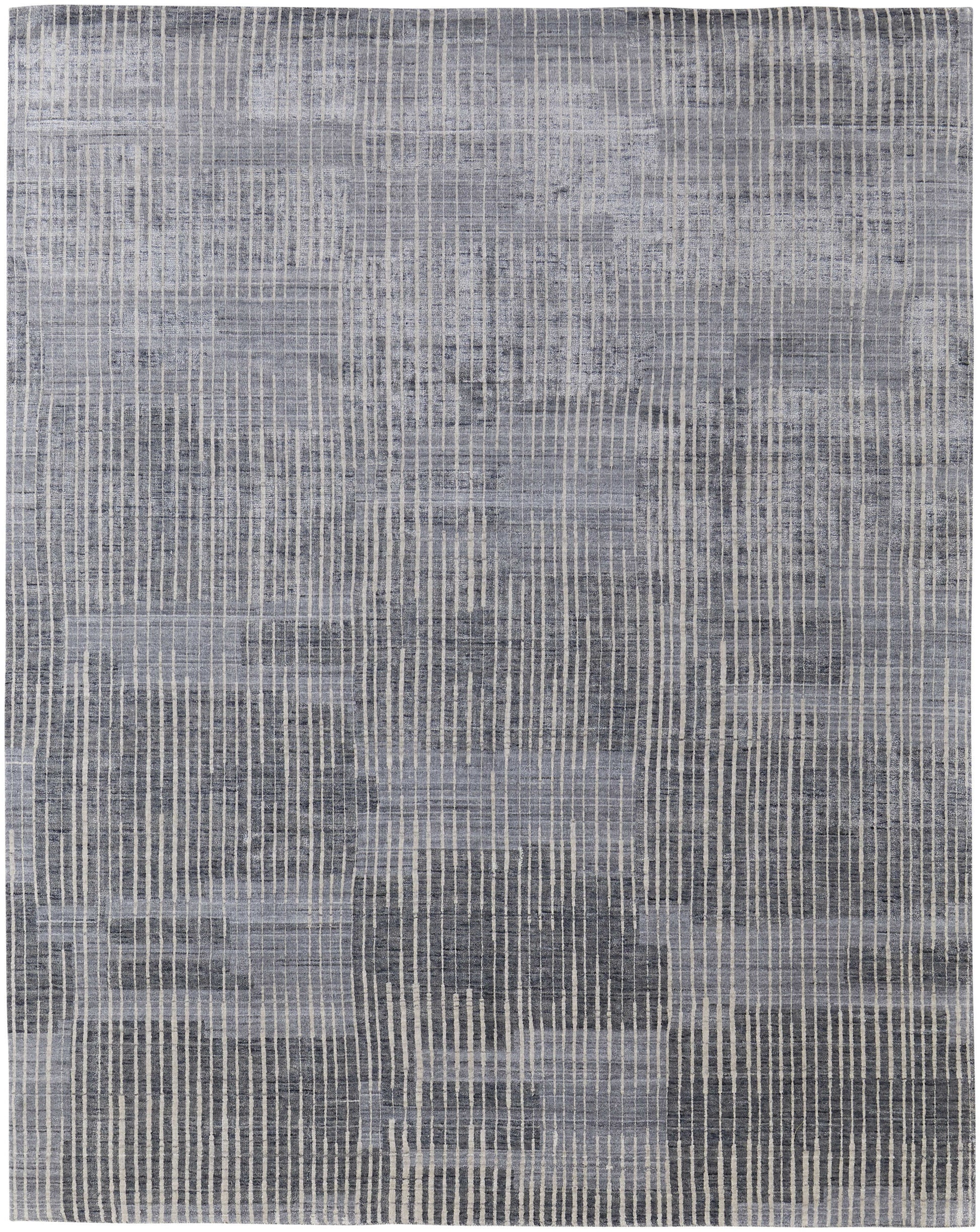 12' X 15' Blue Ivory And Gray Abstract Hand Woven Distressed Area Rug-3