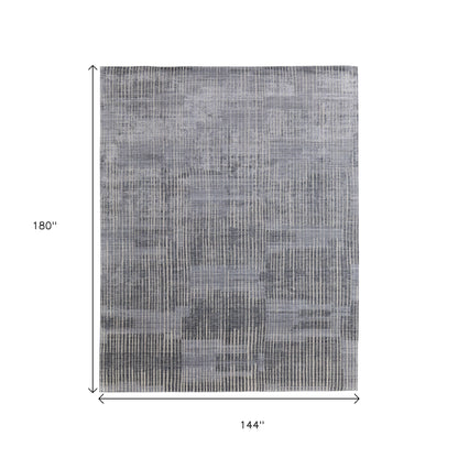 12' X 15' Blue Ivory And Gray Abstract Hand Woven Distressed Area Rug-2