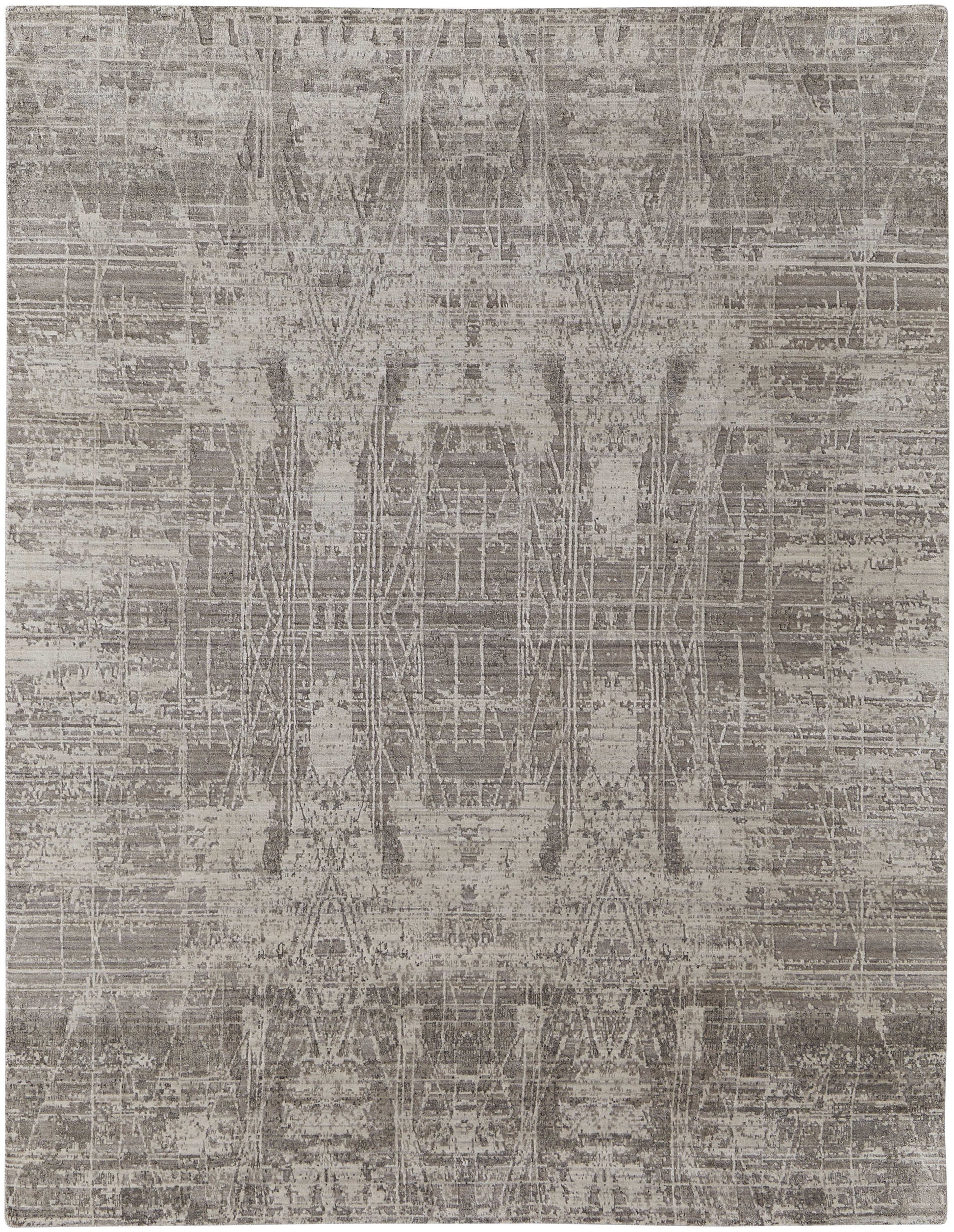 12' X 15' Gray And Ivory Abstract Hand Woven Distressed Area Rug-1
