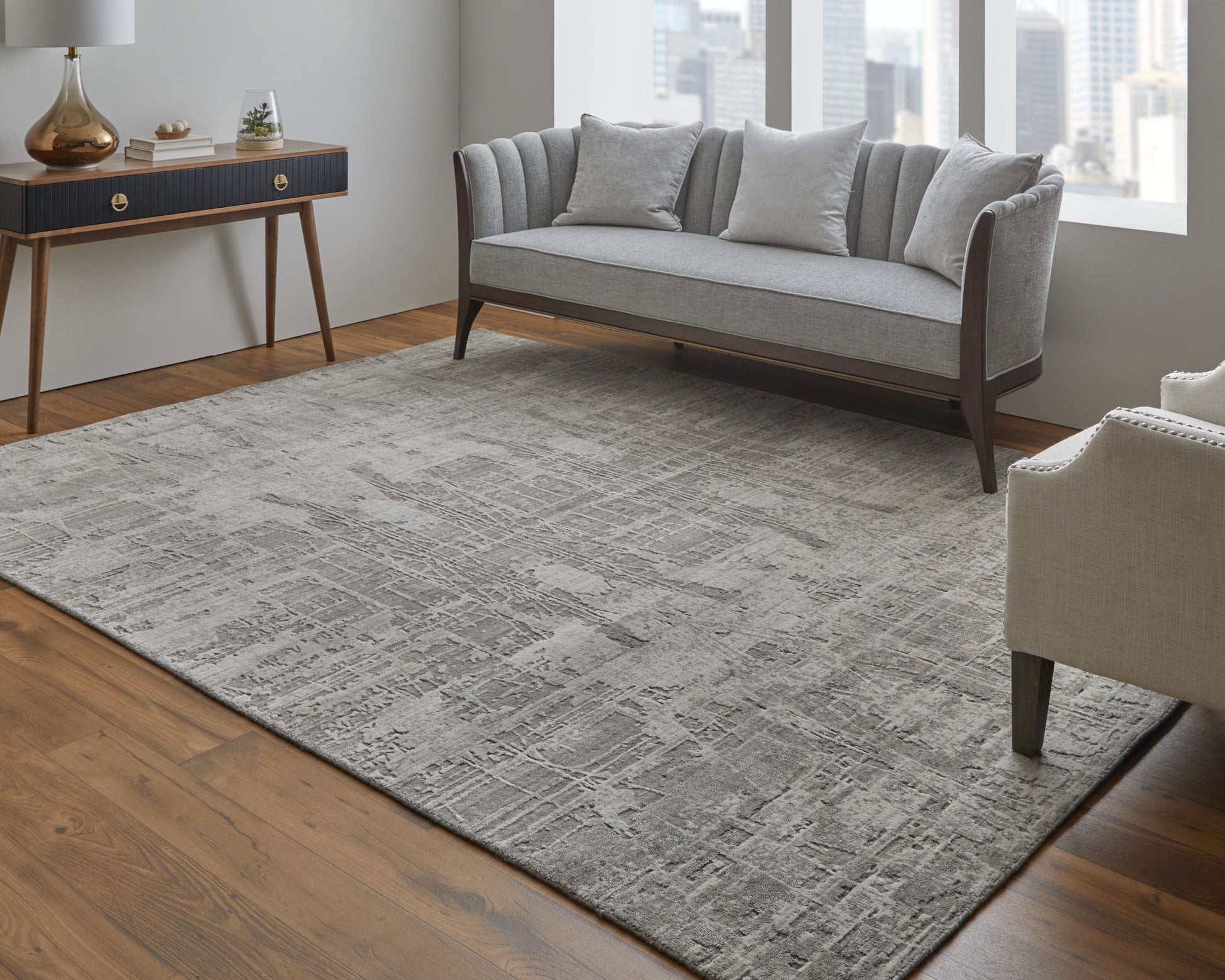 12' X 15' Gray And Ivory Abstract Hand Woven Distressed Area Rug-5
