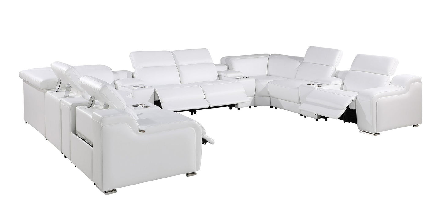 White Italian Leather Power Reclining U Shaped Twelve Piece Corner Sectional With Console-2