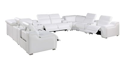 White Italian Leather Power Reclining U Shaped Twelve Piece Corner Sectional With Console-2