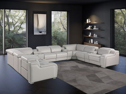 Light Gray Italian Leather Power Reclining U Shaped Twelve Piece Corner Sectional With Console-7