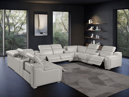 Light Gray Italian Leather Power Reclining U Shaped Twelve Piece Corner Sectional With Console-8