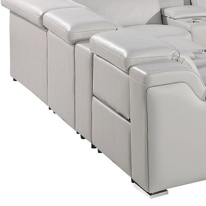 Light Gray Italian Leather Power Reclining U Shaped Twelve Piece Corner Sectional With Console-5