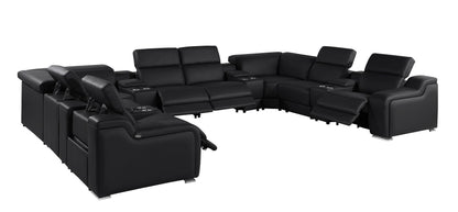 Black Italian Leather Power Reclining U Shaped Twelve Piece Corner Sectional With Console-2