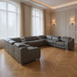 Dark Gray Italian Leather Power Reclining U Shaped Twelve Piece Corner Sectional With Console-0