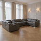 Dark Gray Italian Leather Power Reclining U Shaped Eight Piece Corner Sectional With Console-0