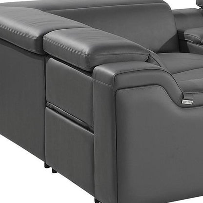 Dark Gray Italian Leather Power Reclining U Shaped Eight Piece Corner Sectional With Console-5