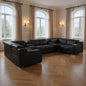 Black Italian Leather Power Reclining U Shaped Eight Piece Corner Sectional With Console-0