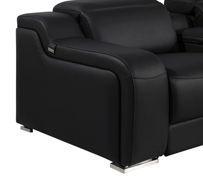 Black Italian Leather Power Reclining U Shaped Eight Piece Corner Sectional With Console-3