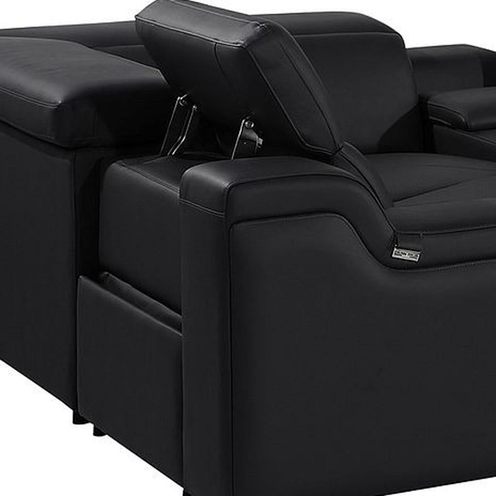 Black Italian Leather Power Reclining U Shaped Eight Piece Corner Sectional With Console-4