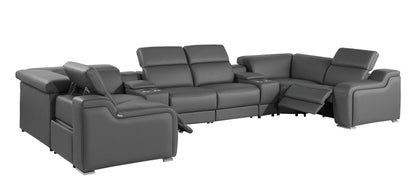 Dark Gray Italian Leather Power Reclining U Shaped Eight Piece Corner Sectional With Console-2