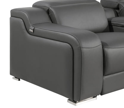 Dark Gray Italian Leather Power Reclining U Shaped Eight Piece Corner Sectional With Console-3