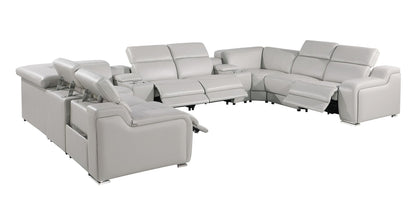 Light Gray Italian Leather Power Reclining U Shaped Ten Piece Corner Sectional With Console-2