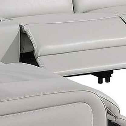 Light Gray Italian Leather Power Reclining U Shaped Ten Piece Corner Sectional With Console-5