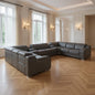Dark Gray Italian Leather Power Reclining U Shaped Ten Piece Corner Sectional With Console-0
