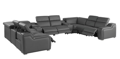 Dark Gray Italian Leather Power Reclining U Shaped Ten Piece Corner Sectional With Console-2