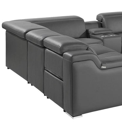 Dark Gray Italian Leather Power Reclining U Shaped Ten Piece Corner Sectional With Console-5