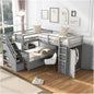 Twin-Twin over Full L-Shaped Bunk Bed with 3 Drawers,Portable Desk and Wardrobe,Practical Family Modern Style (Grey One Size)-0
