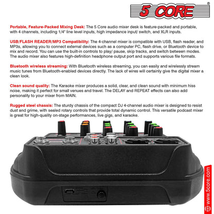 5 Core Audio Mixer 4 Channel DJ Equipment with Bluetooth USB Sound Board Console-2
