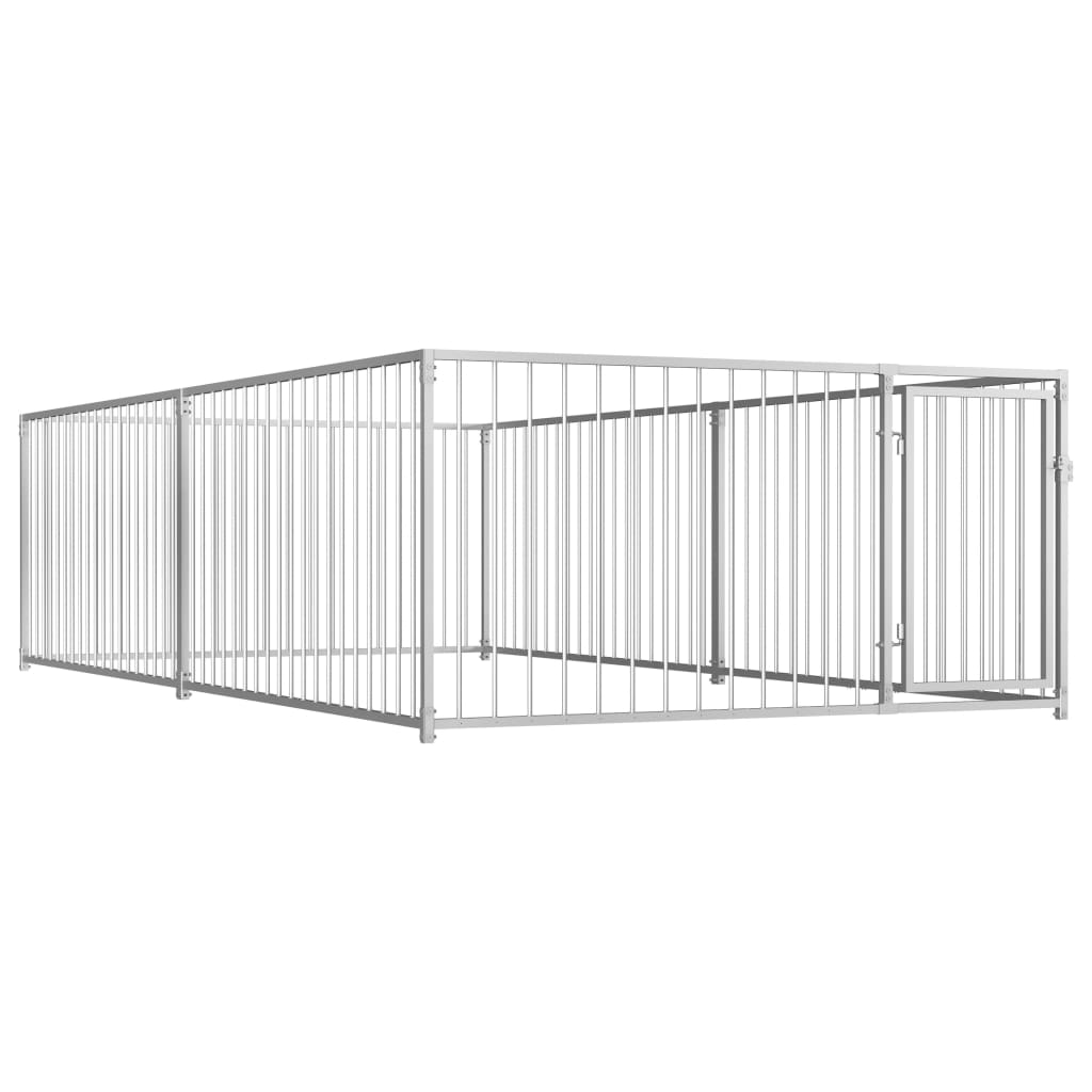 vidaXL Outdoor Dog Kennel Large Dog Crate Dog Cage Playpen Galvanized Steel-1