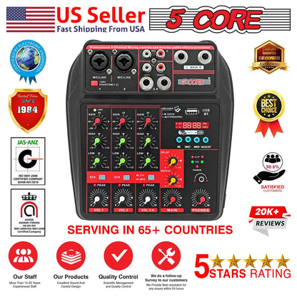 5 Core Audio Mixer 4 Channel DJ Equipment with Bluetooth USB Sound Board Console-3