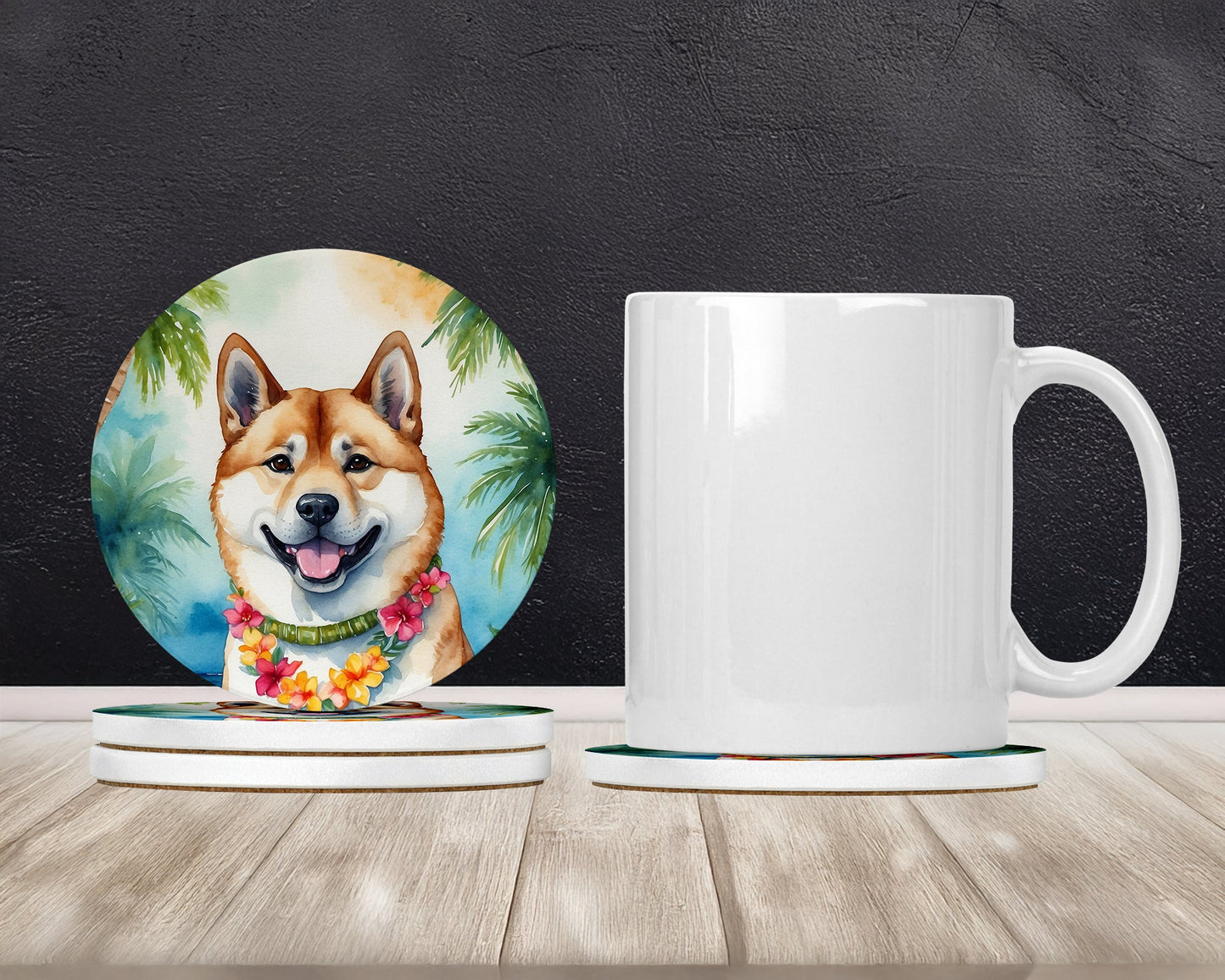 Akita Luau Large Sandstone Coasters Pack of 4-1