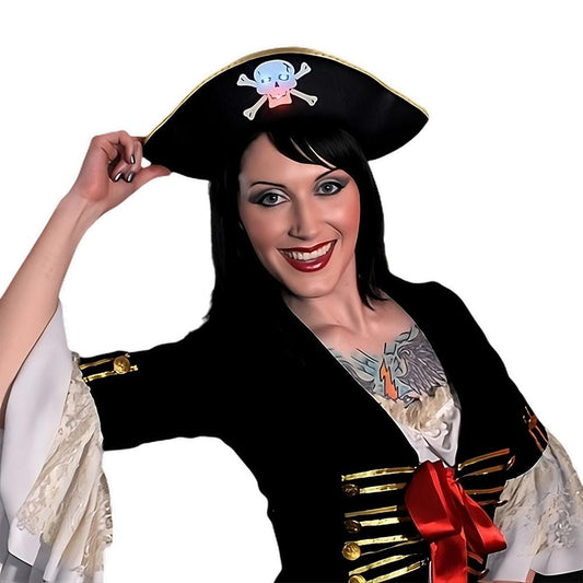 Premium Light Up Black Pirate Hat with Blinking Skull-0
