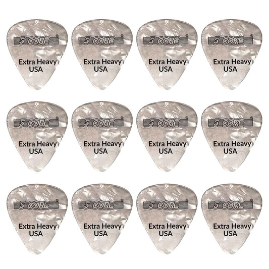 5Core Guitar Picks 1.2mm Celluloid Extra Heavy Gauge Pick - Acoustic Electric Bass Guitars WHITE-0