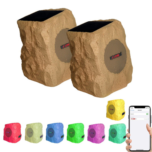 5 Core Rock Speaker Outdoor Waterproof Bluetooth Garden Speakers Solar & USB Charging RGB Colors for Patio Pool & Home-0