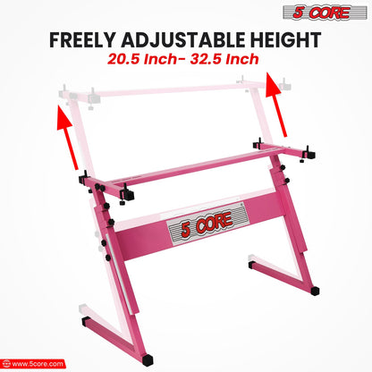 5Core Keyboard Stand Adjustable z Style Piano Riser + Keyboard Piano Bench PINK-1