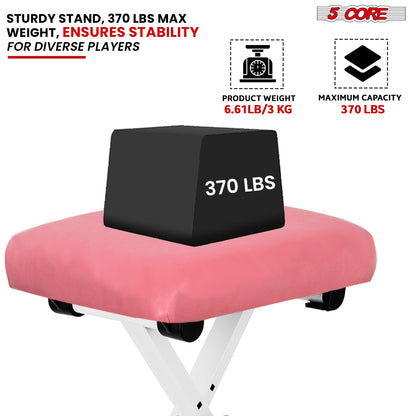 5Core Keyboard Stand Adjustable z Style Piano Riser + Keyboard Piano Bench PINK-3