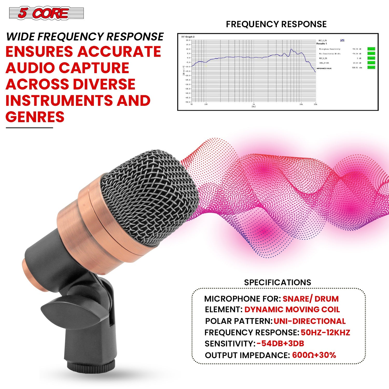 5 Core Snare Microphone XLR Wired Uni Directional Tom Drum and Other Musical Instrument Mic COPPER-1