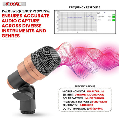 5 Core Snare Microphone XLR Wired Uni Directional Tom Drum and Other Musical Instrument Mic COPPER-1