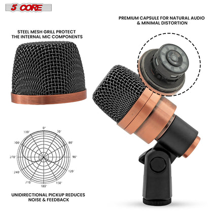 5 Core Snare Microphone XLR Wired Uni Directional Tom Drum and Other Musical Instrument Mic COPPER-2