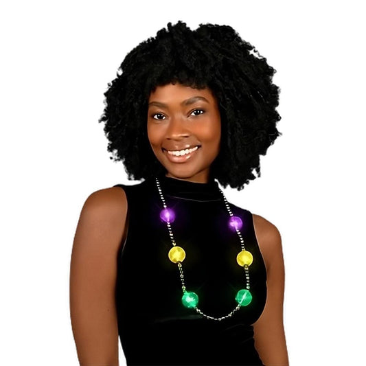 Light Up Purple Green Gold Acrylic Balls in Beaded Necklace for Mardi Gras-0