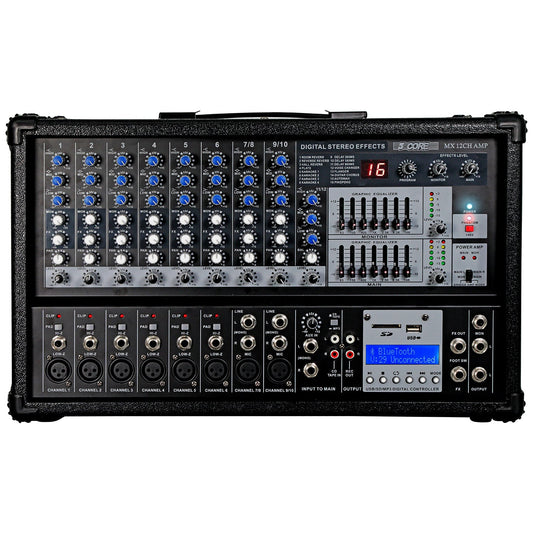 5Core Audio Mixer Powered 12 Channel 240V Mixer System USB MP3 Bluetooth SD readers Digital LCD Display-0