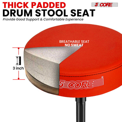 5 Core Drum Throne 3" Thick Padded Comfortable Guitar Stool Drummer Chair Adjustable Musician Seat-1