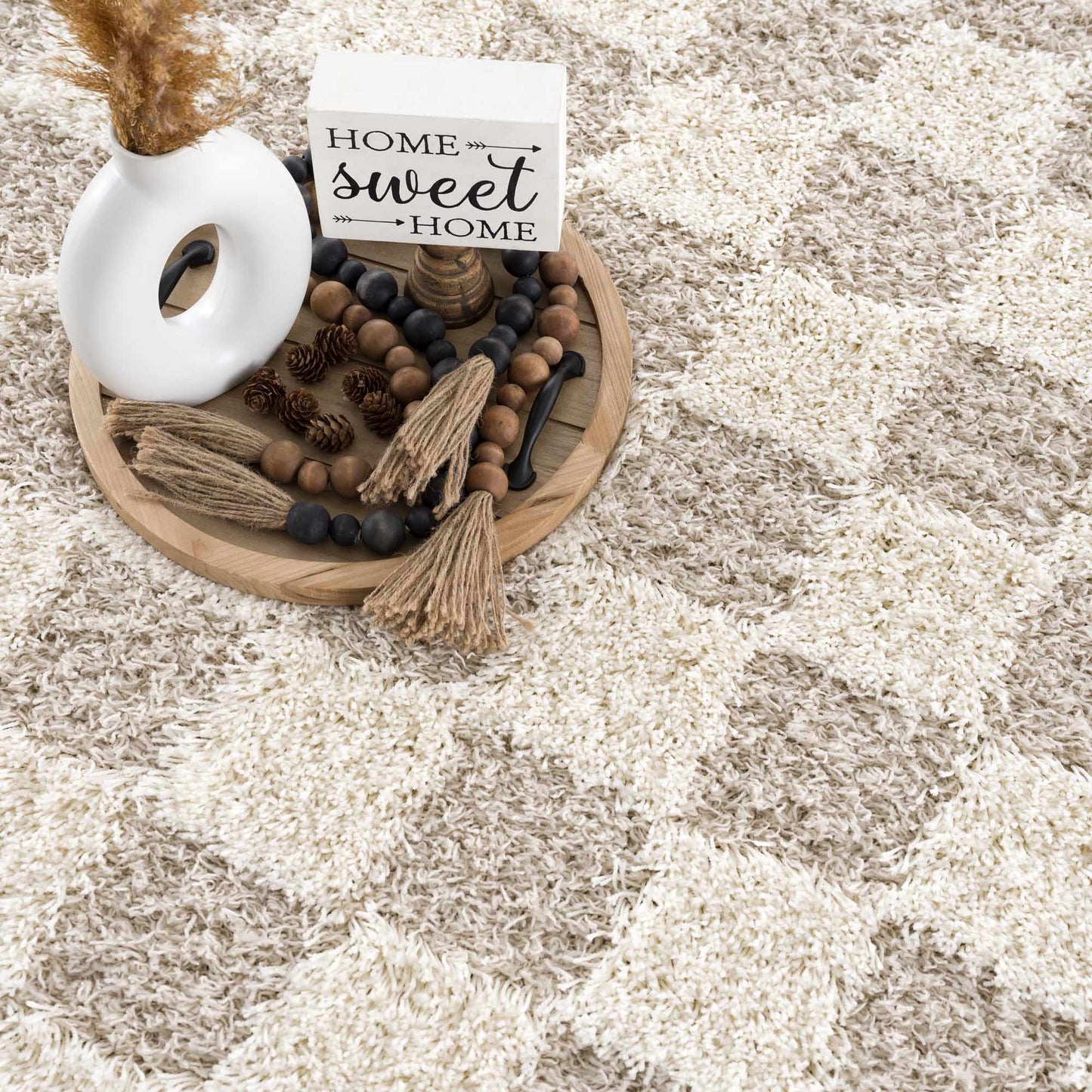 Atira Light Brown Checkered Area Rug-2
