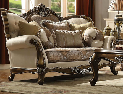 4-Piece Living Room Set Include Sofa W/ 7 Pillows, Loveseat W/ 5 Pillows, Chair W/ 2 Pillows and Coffee Table, Formal Furniture Set (Tan&Antique Oak), 52110+52111+52112+82110-2