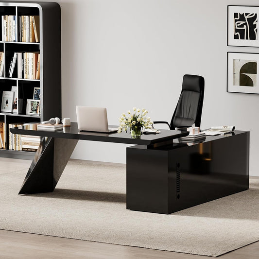 Modern L Shape Executive Desk With Drawers And Cabinet-0