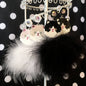 Persian Kitty Cat And Pom Pom Earrings In White Or Black & White, Laser Cut Acrylic, Plastic Jewelry-2