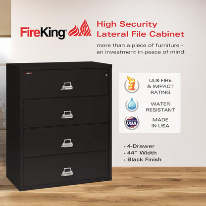 Lateral 4 Drawer Legal and Letter Fire Safe File Cabinet with Key Lock, 1 Hour Fire Rated, UL Rated & Water Resistant Home Safe, Filing Cabinet, Made in the USA, Black-2
